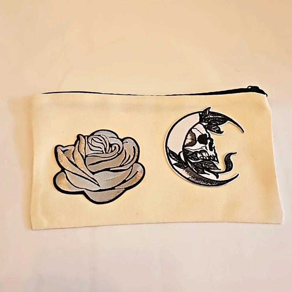 Hand Crafted canvas makeup bag pencil case iron transfer embroidery butterfly